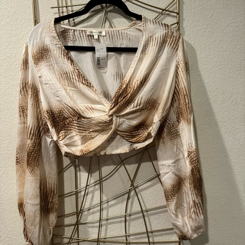 Brown and cream crop top blouse